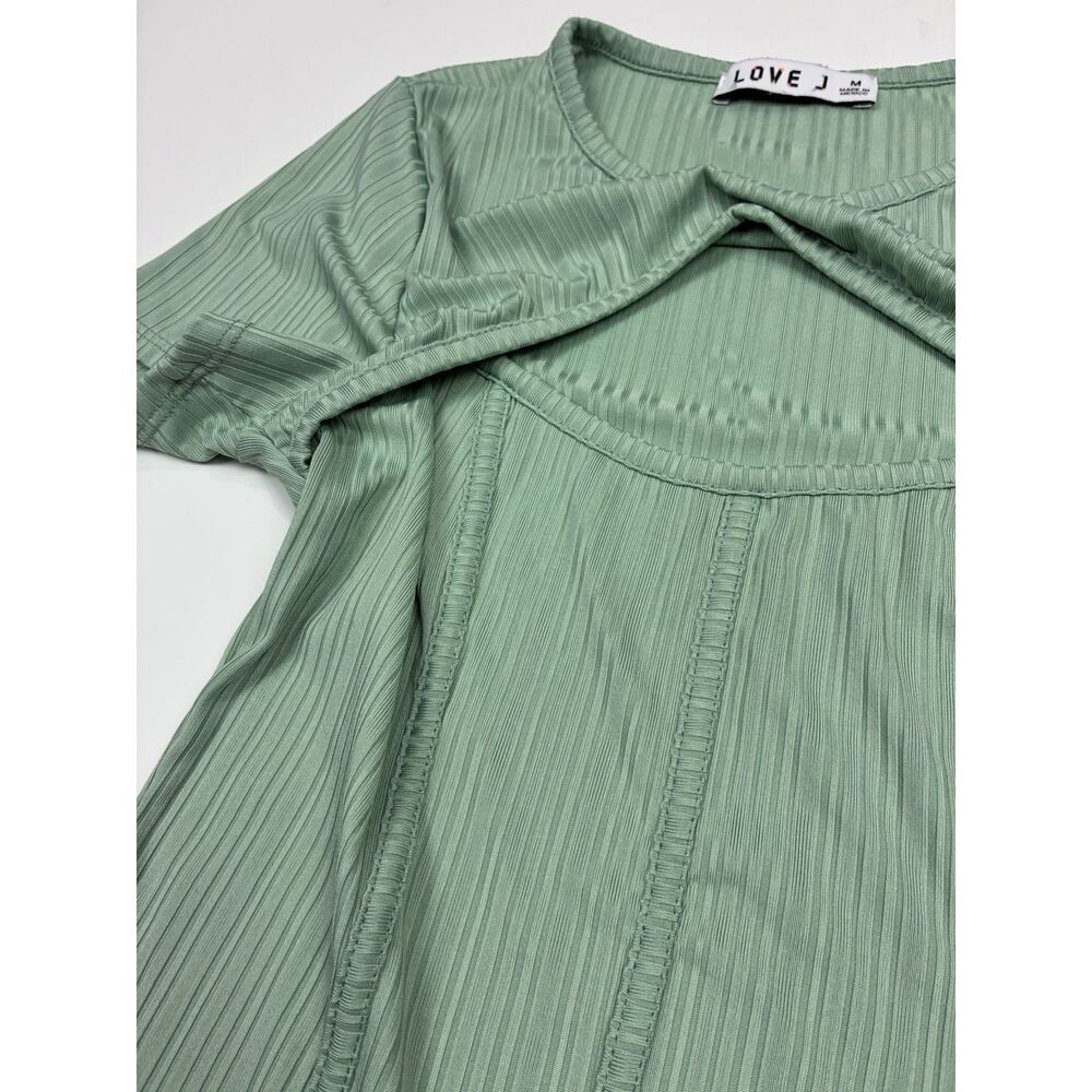 Love J Ribbed Cutout Crop Top Y2K Fitted Corset Club Tee Size M Green - Picture 3 of 8